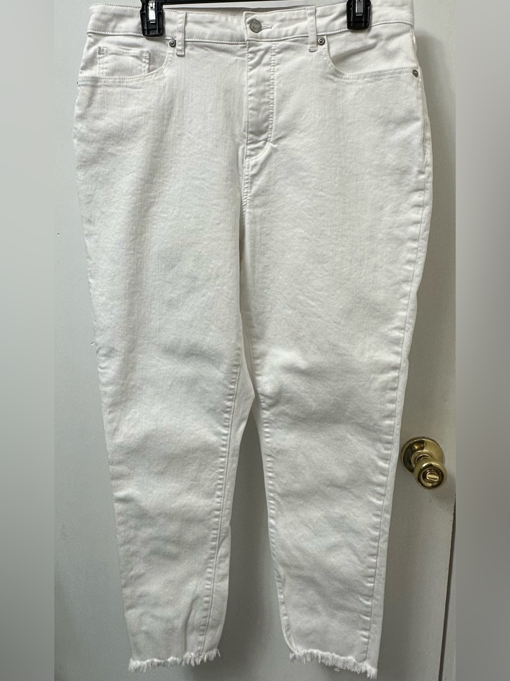 LOFT White Skinny Jeans with Frayed Hem